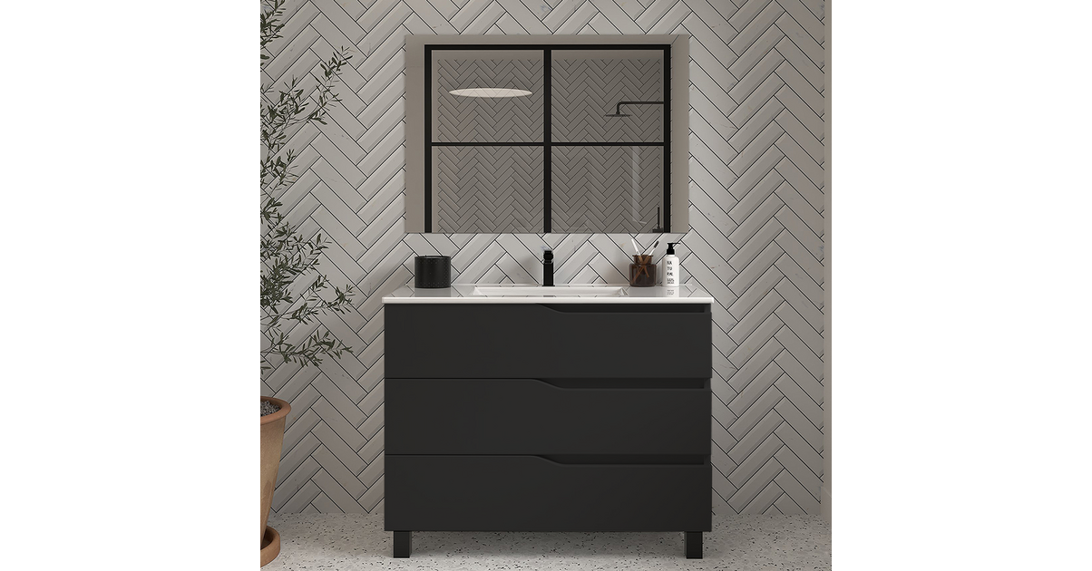 Meuble de salle de bain 3 tiroirs MATA - 90cm - Meuble simple vasque